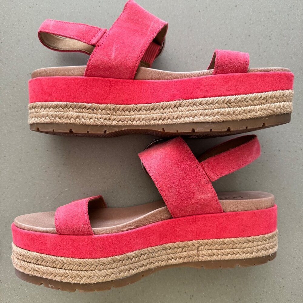 UGG April Pink Platform Sandals Suede Women’s  Size 8 Espadrille Slingback Wedge